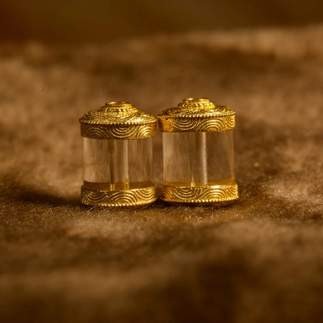 镶双耳转经筒搭配延长链和耳饰多功能金配饰