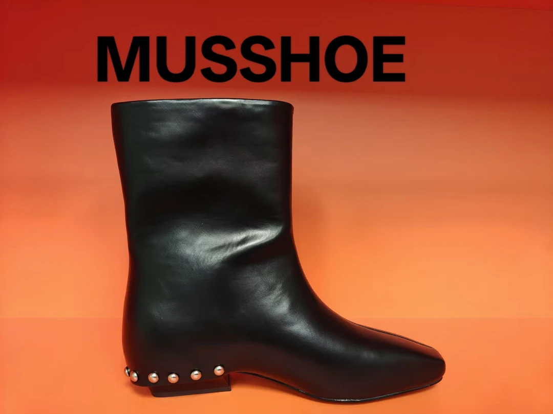 MUSSHOE新款RX047方头粗跟时尚百搭气质短靴（呆哥）