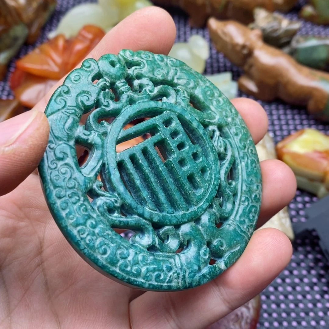 蛇纹石玉颈饰足银镀金镶嵌畢*金