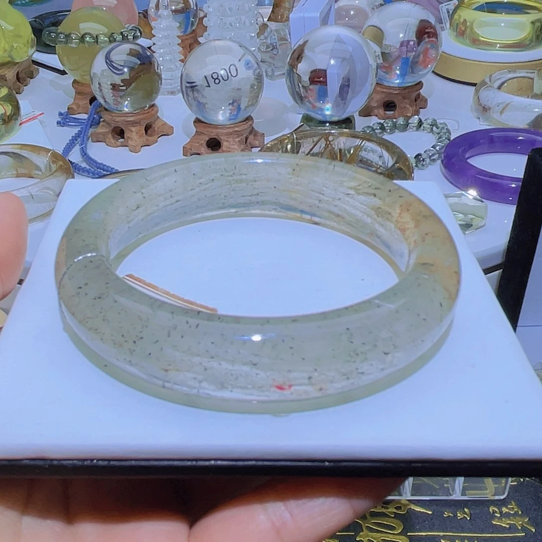 水晶手镯未镶嵌天然千层绿幽灵特价手镯58➕内径