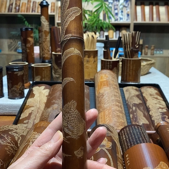 思***逸扇子老煤竹手工雕刻精品长香筒