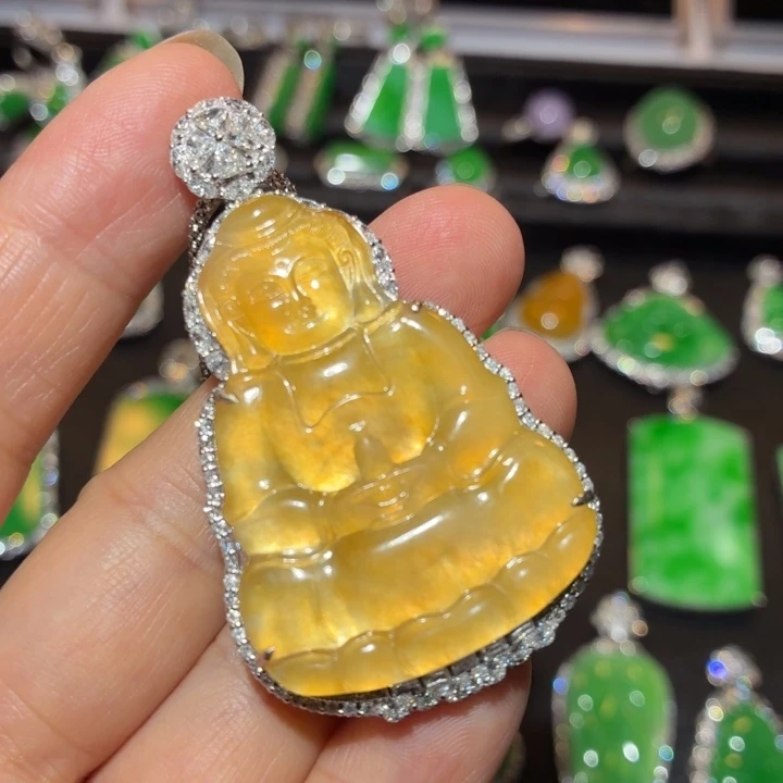 翡翠18K金镶嵌吊坠(不含链)翡翠