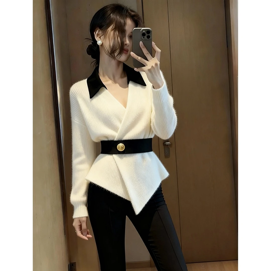 毛衣女款2025新款独特超好看气质名媛收腰小香风白色针织外套秋冬