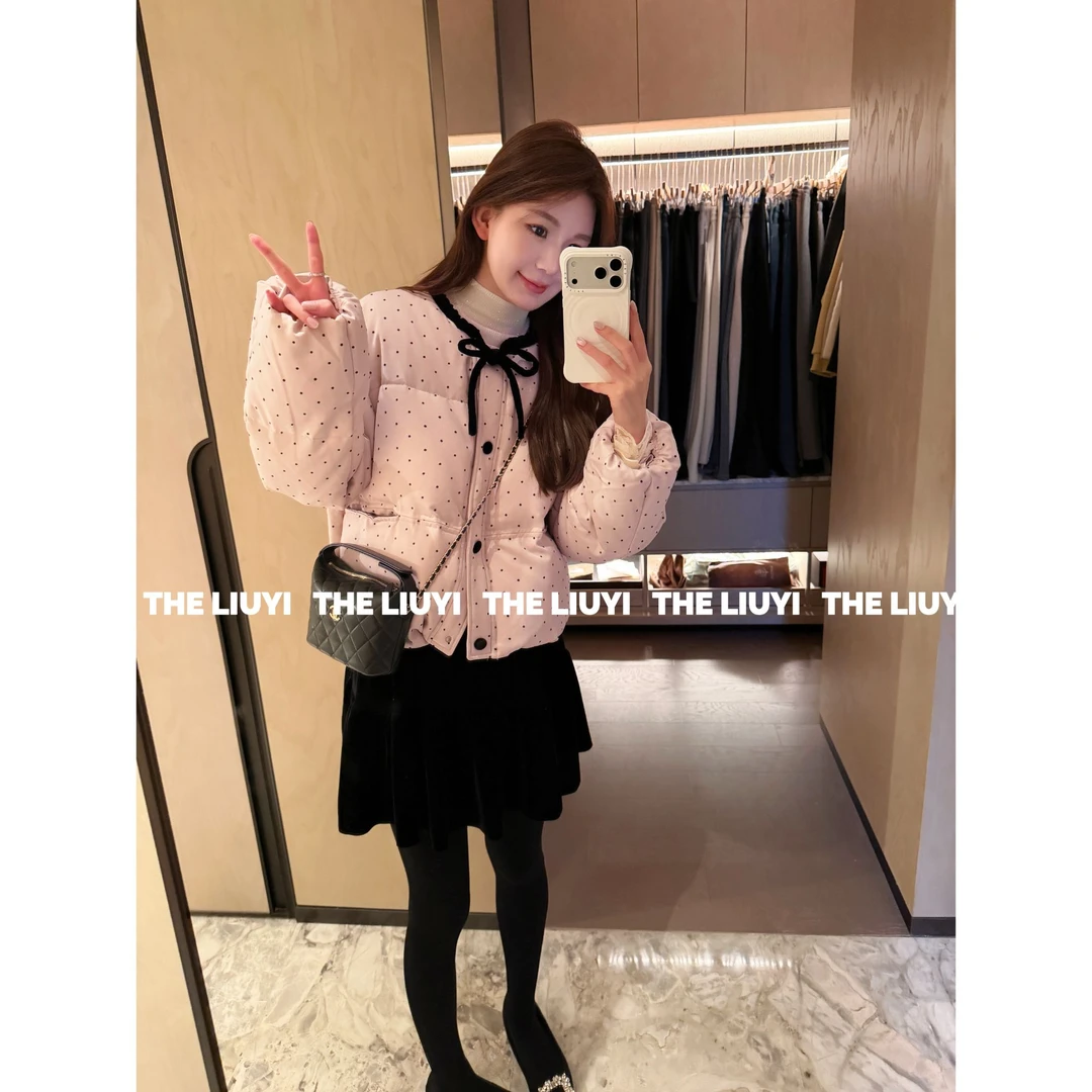 【LIUYI】草莓啵啵~波点羽绒服90白鸭绒填充减龄甜美外套51105A9