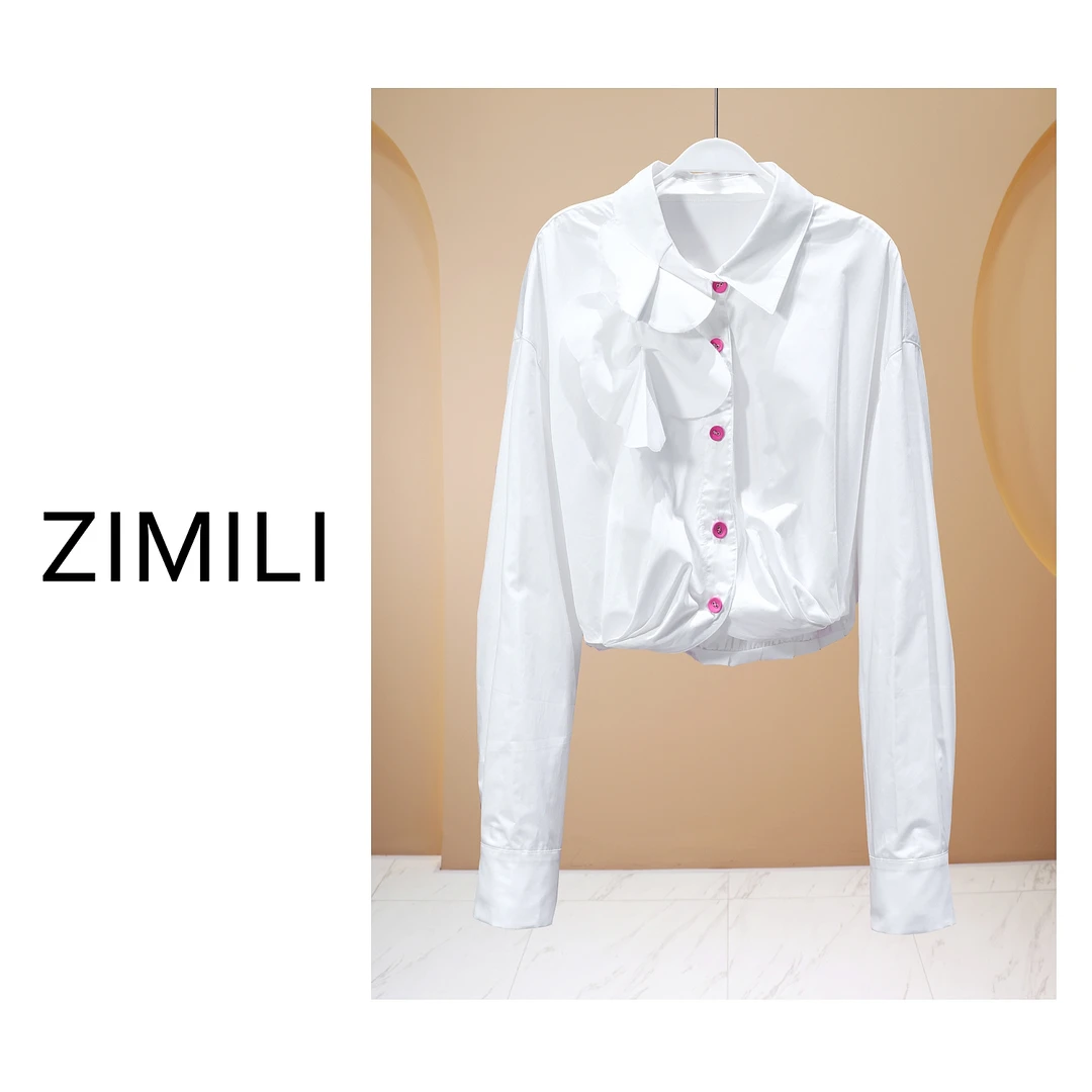 【LIANG哥女装】2025欧版莱赛尔天丝轻薄月光白花苞下摆衬衫5916