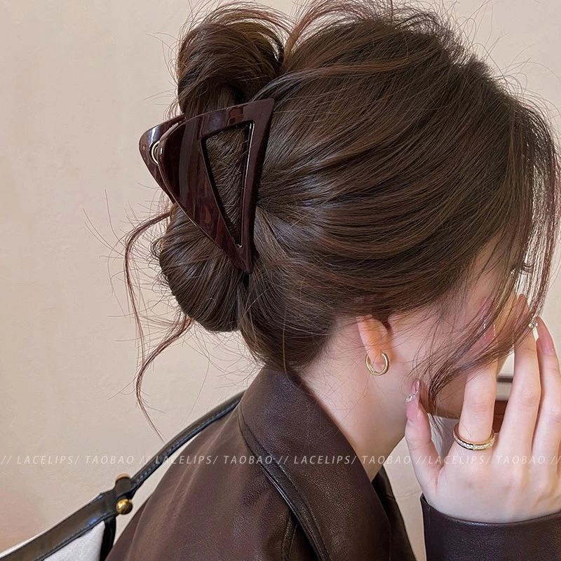 巧克力棕~头发抓夹鲨鱼夹女2025新款高级感秋发夹后脑勺夹子发饰