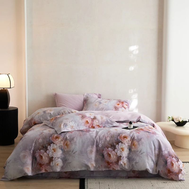 秋冬设计师款全棉数码印花四件套全棉加厚磨毛四件套—法瑞尔（粉）