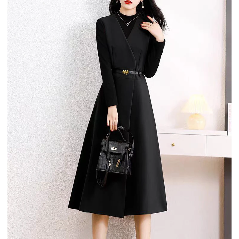 法式高级感连衣裙2025新款收腰显瘦长裙轻熟轻奢黑色气质简约