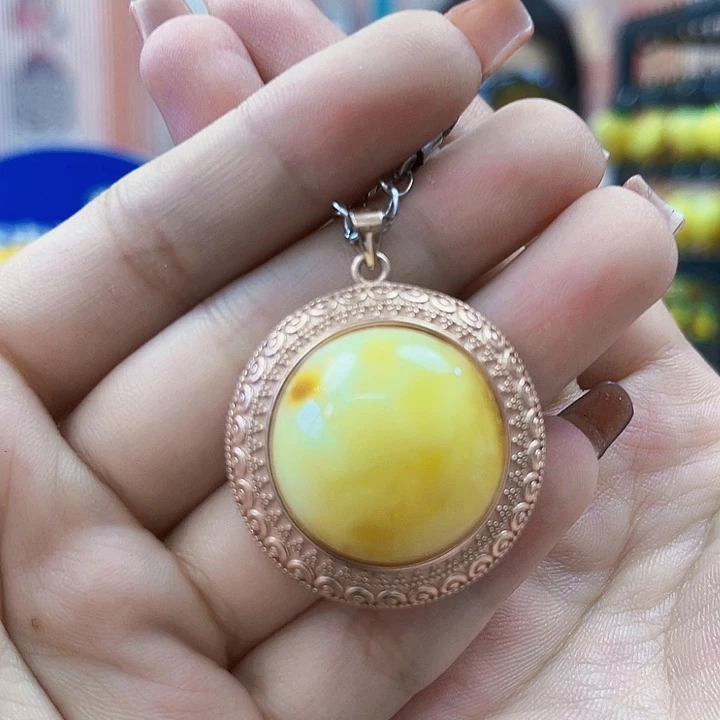 银S925镶嵌琥珀戒指吊坠