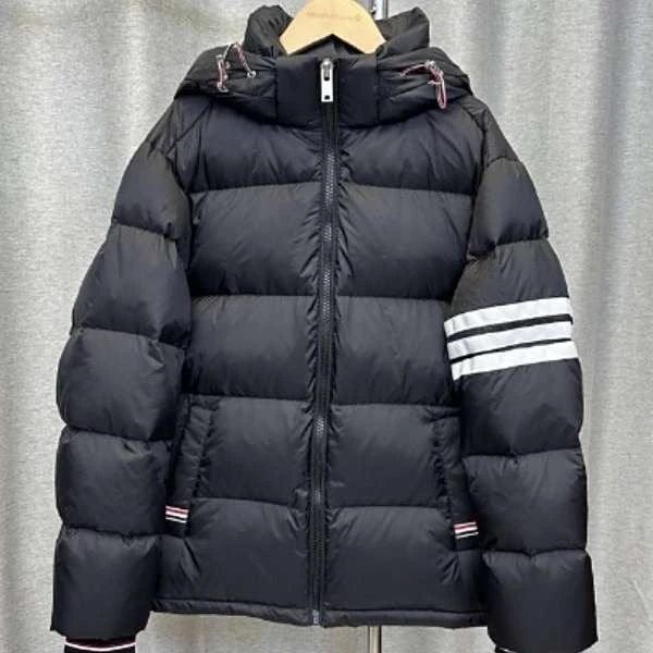 三条杠黑色白色灰色男女同款羽绒服秋冬保暖短款户外休闲连帽