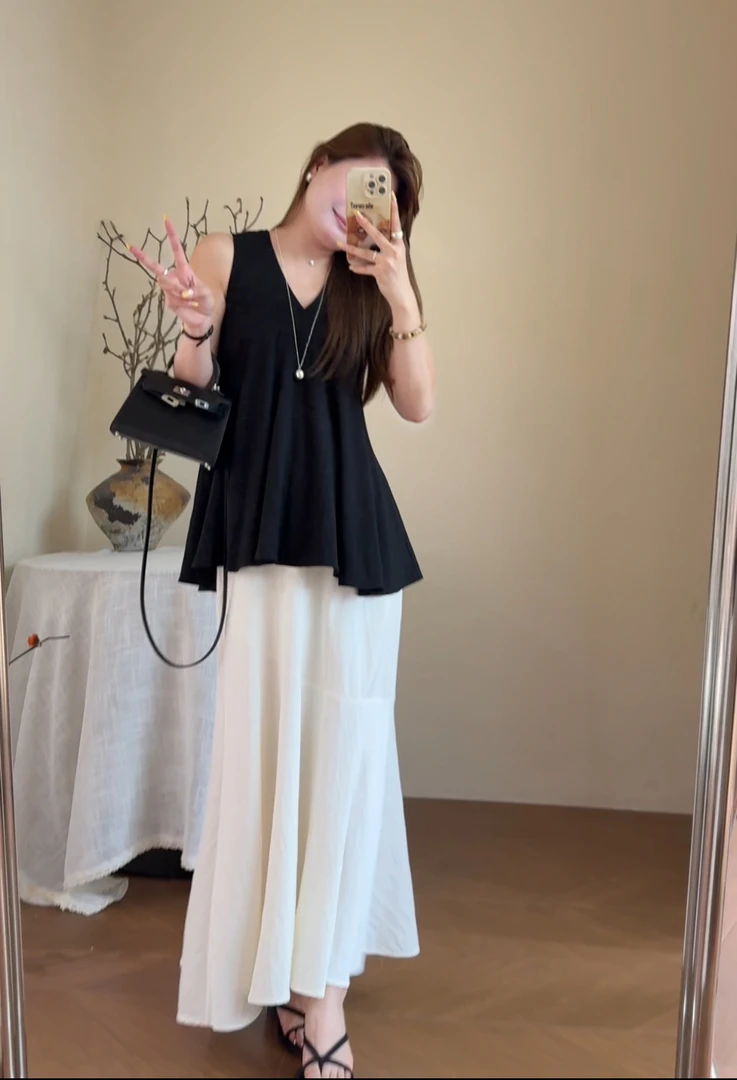 【BayaLi】2025夏季新品高端线天丝亚麻黑白配气质套装