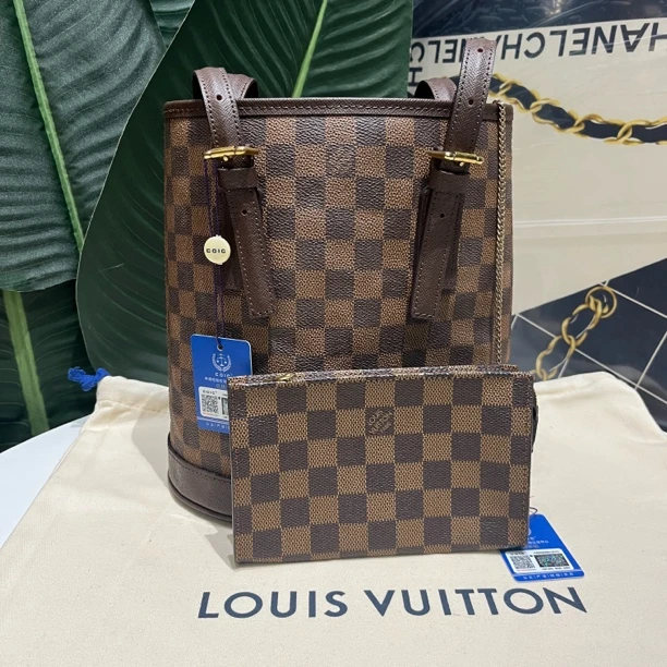 99新 LouisVuitton/路易威登 棋盘格小号水桶母包单肩包 植糅换新