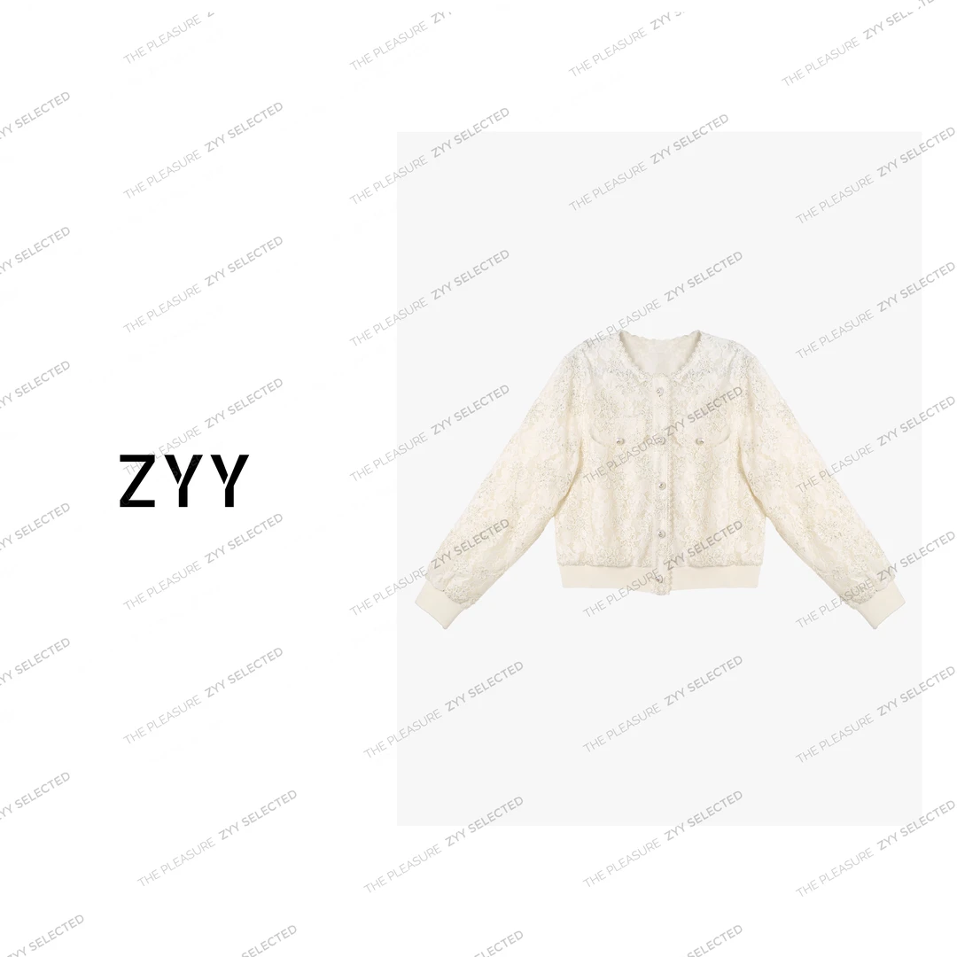 ZYY【浪漫花稿】2025S/S新品圆领重工钉珠蕾丝花边短外套女X25CW648
