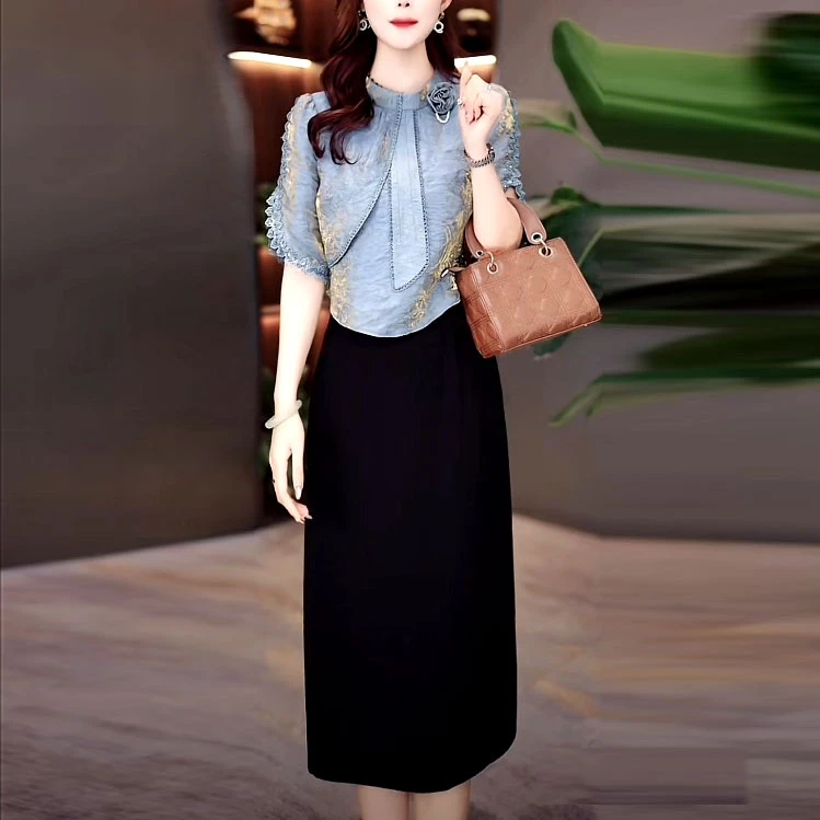 冰丝皱时尚假两件连衣裙2025夏季新款修身气质优雅中长款显瘦裙子