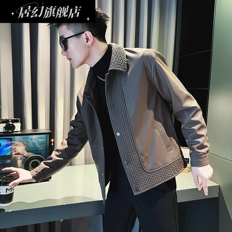 居幻男士皮衣外套春秋款2025新款超好看高级感潮牌男装皮夹克男款