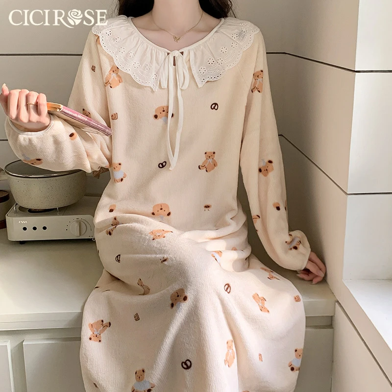 公主风睡衣少女新款2025秋冬季珊瑚法兰绒甜美保暖睡裙家居服长袖