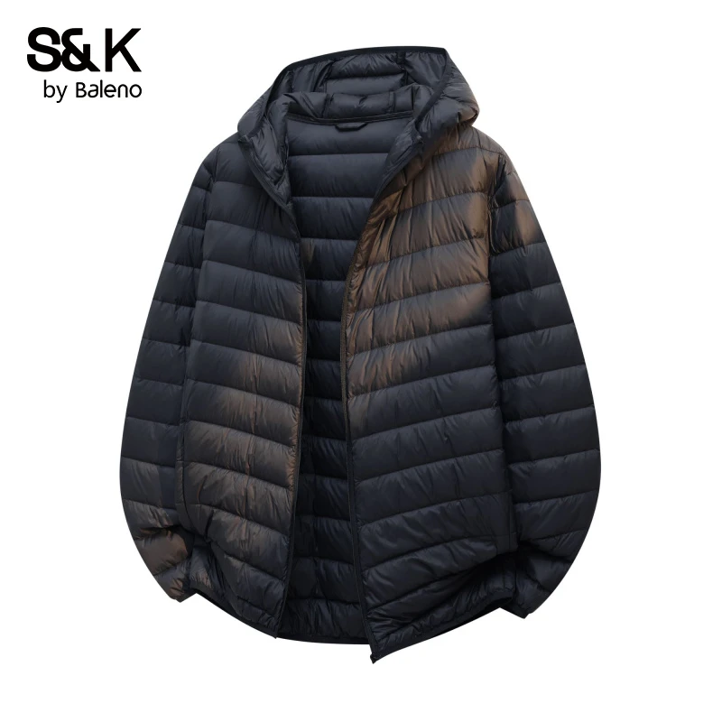 班尼路2025新款轻薄连帽男士羽绒服冬季潮牌短款简约御寒保暖外套