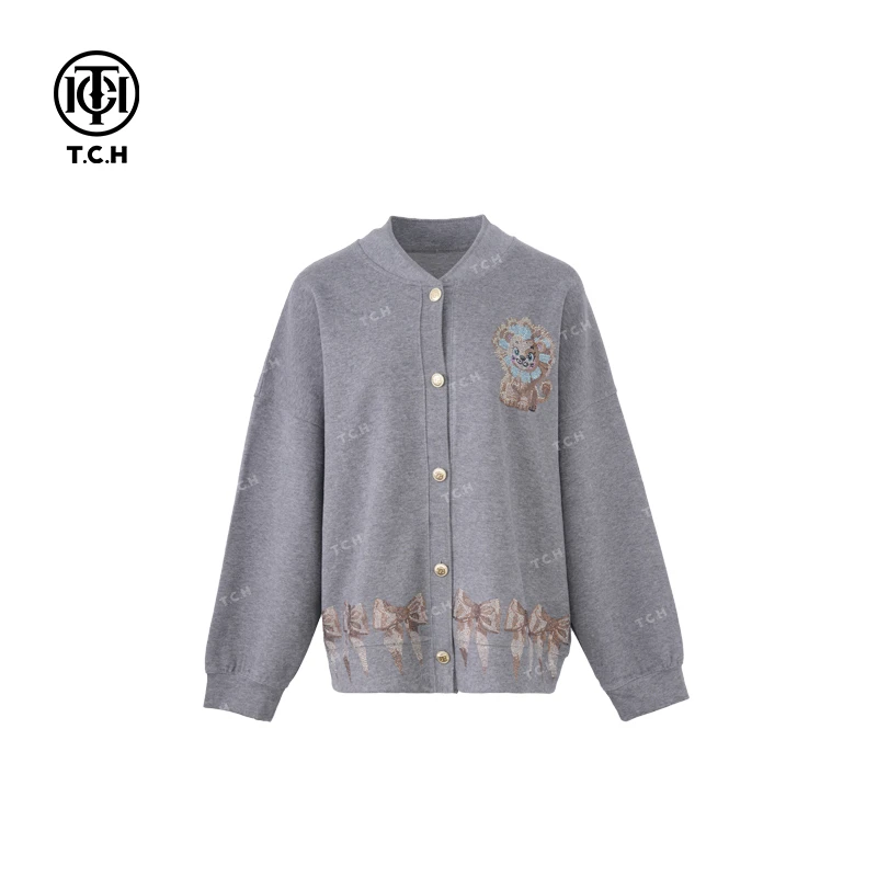 私服-TCH潮牌24秋冬新款小狮子休闲针织开衫T72C43E5108