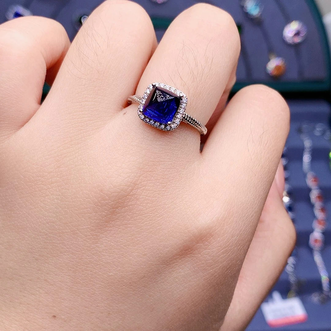蓝宝石戒指银S925镶嵌