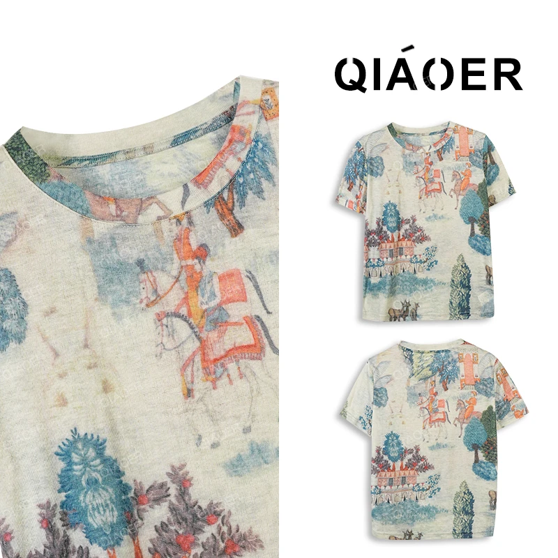乔儿定制【走马观花】时尚宽松新款百搭T恤女扎染半袖休闲圆领上衣