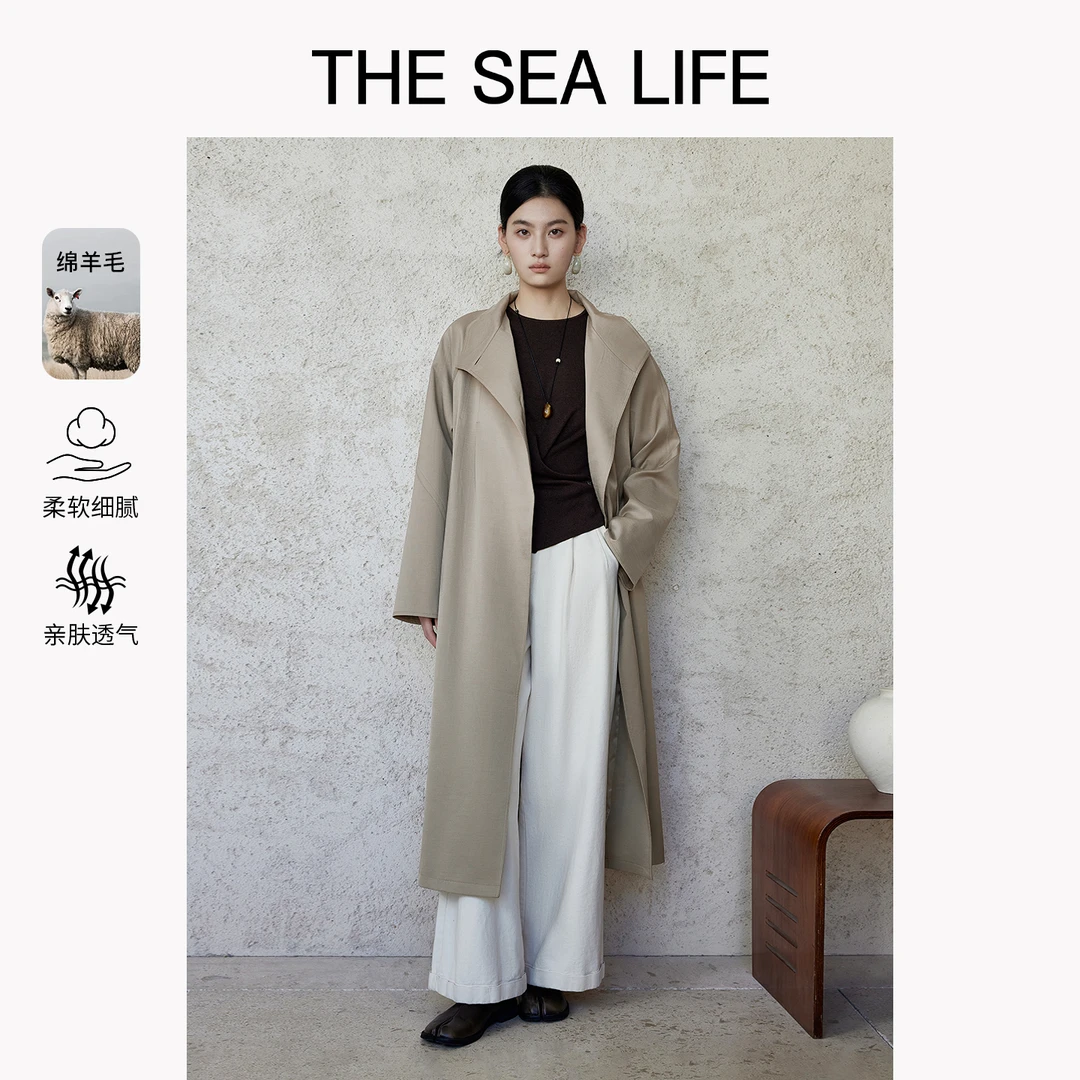 欧海一生 立领风衣25秋季流光风长款廓形风衣thesealifeD210127