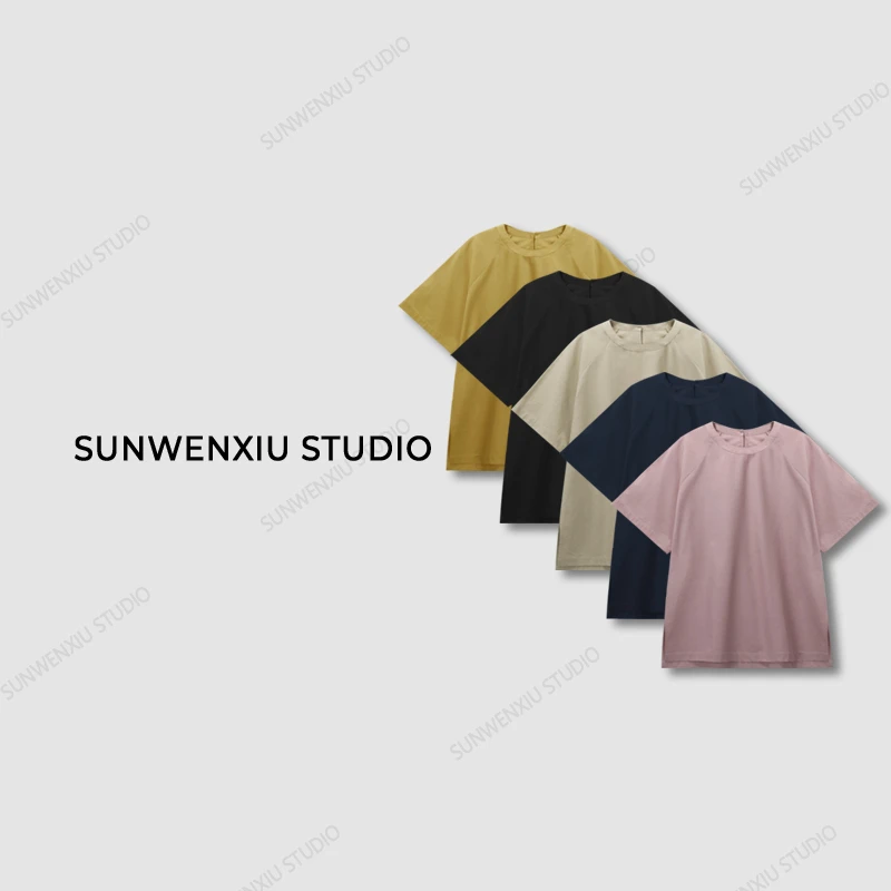 swx studio3店 “静奢T”天丝亚麻遮屁股遮胯遮肚子开叉廓形T恤