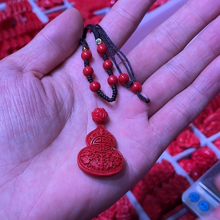 天然辰砂红砂葫芦一套珠珠绳莲花顶珠