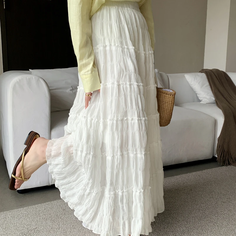 2025流行款网红炸街半身裙白色裙子半身蛋糕裙中长款时尚气质显瘦