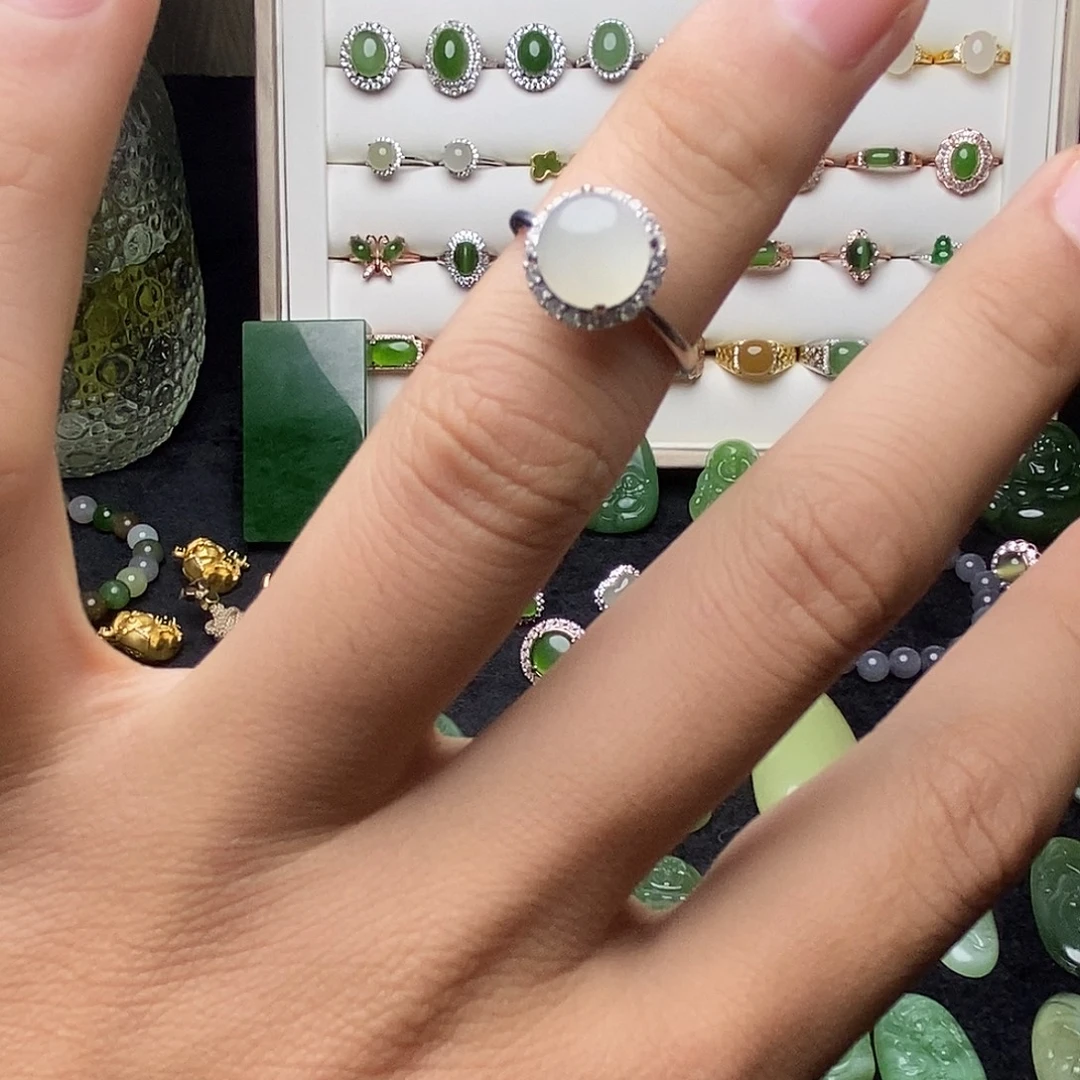 和田玉银S925镶嵌戒指