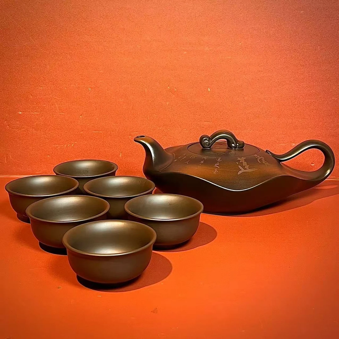 紫陶水云间爱莲壶一壶六杯【安全包装】