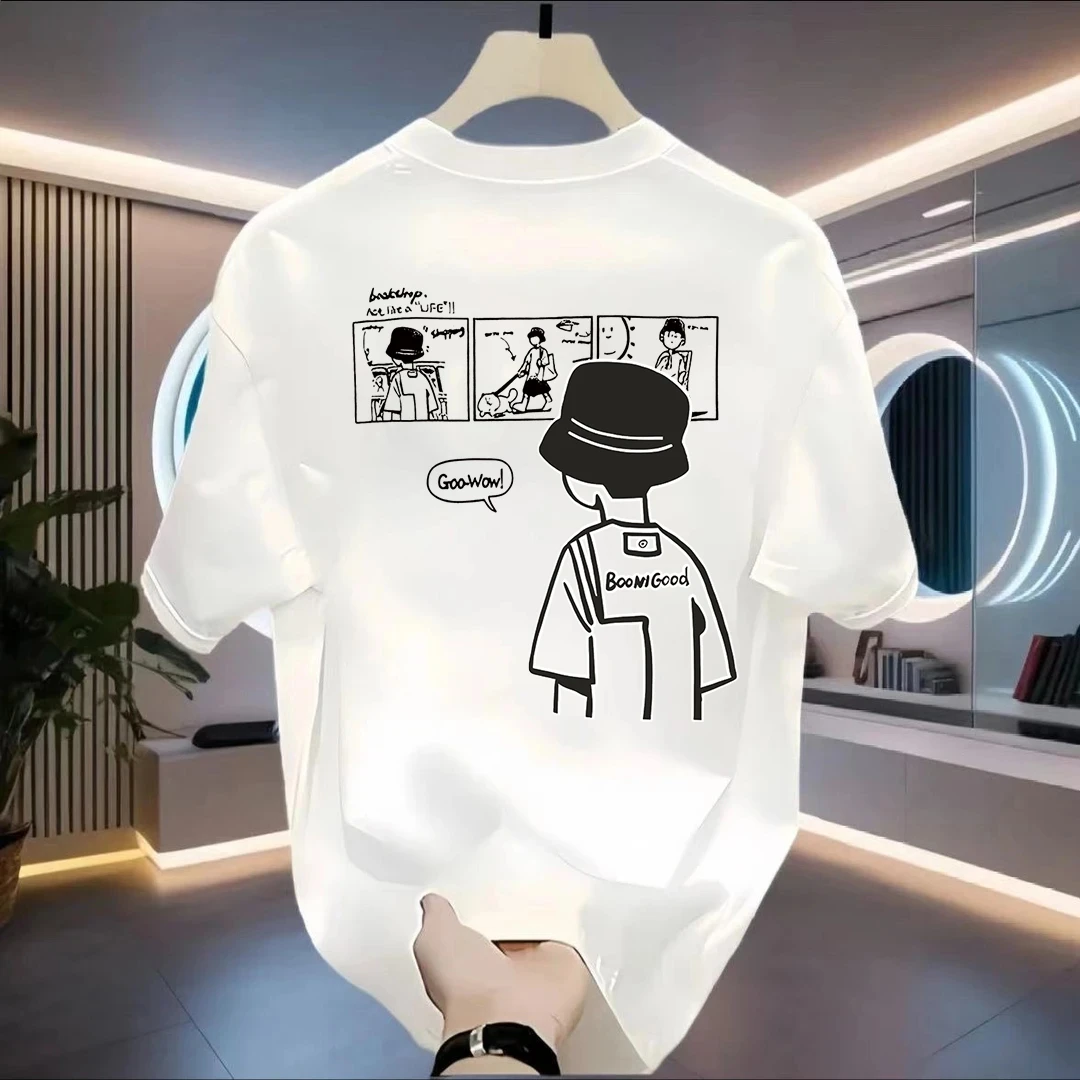 2025夏季新款男士短袖休闲卡通印花圆领上衣百搭半袖潮牌打底T恤