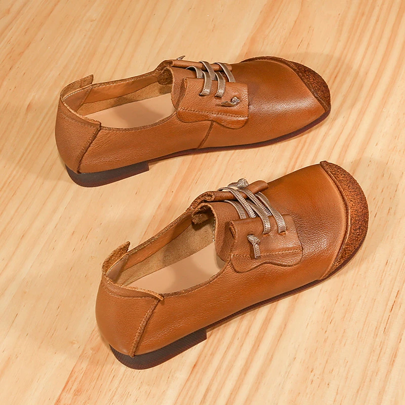 头层复古擦色手工女鞋平底休闲舒适防滑妈妈女单鞋软底小皮鞋