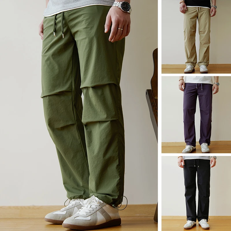 丹宁漫步美式工装伞兵裤山系户外直筒薄款日系束脚休闲裤夏季男