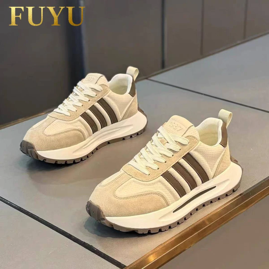 秋冬2025新款男士三道杠时尚复古板鞋潮牌百搭运动休闲老爹鞋子