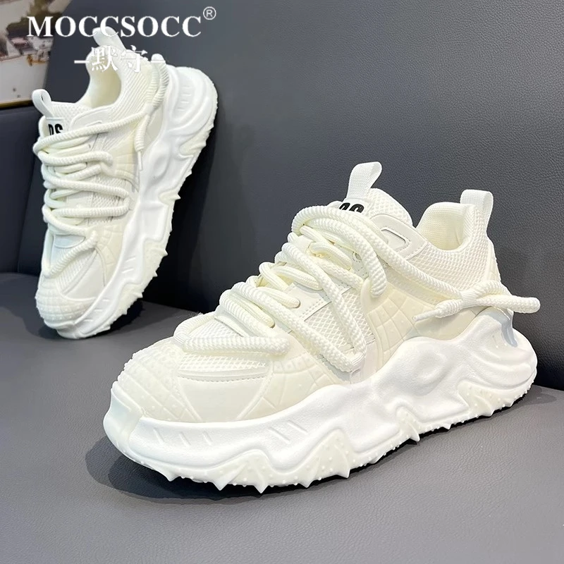 MOCCSOCC默守老爹鞋男款夏季网布透气运动鞋厚底时尚百搭休闲鞋男