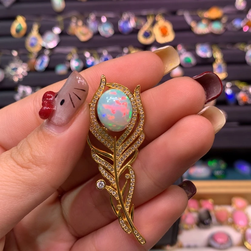 【闪购商品】欧泊吊坠款式银S925镶嵌叶****秋