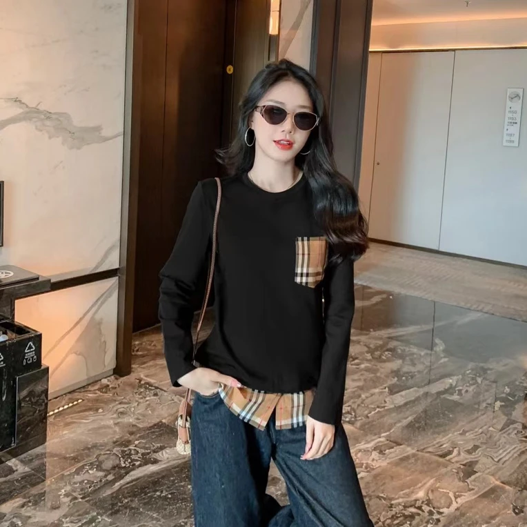 源哥女装店 推荐款 新品时尚 百搭拼接假两件打底衫