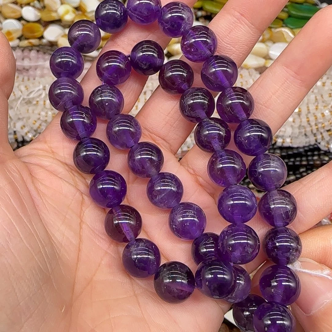 玛瑙/玉髓合金珠宝半成品老矿紫水晶10mm一条