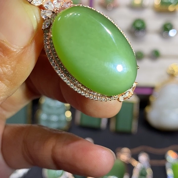 和田玉（碧玉）银S925镶嵌颈饰