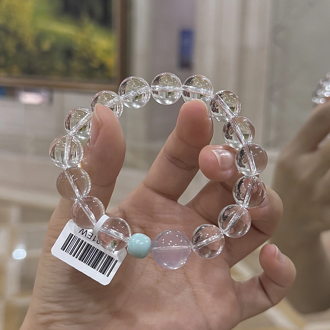 晚洲·天然12mm白水晶14mm粉晶单圈手链