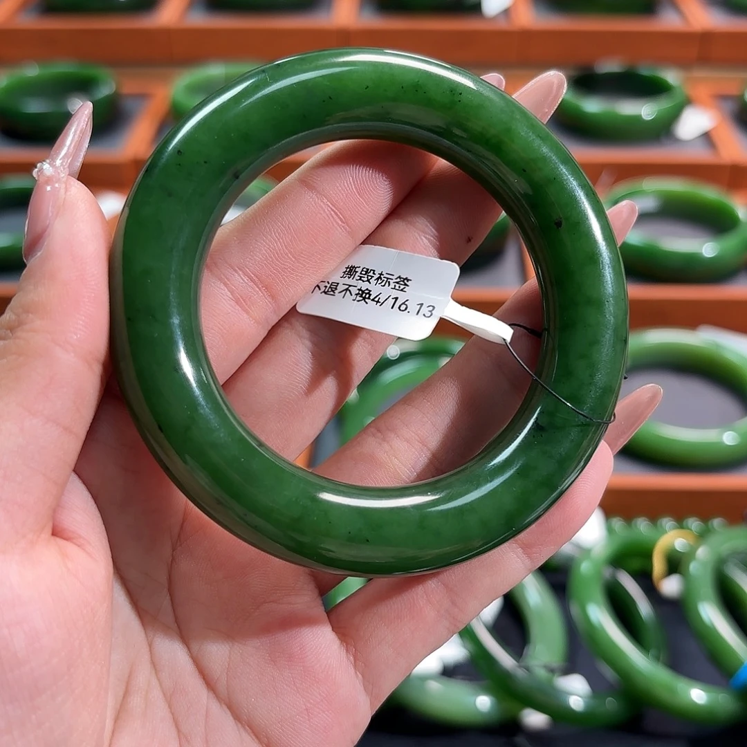 和田玉（碧玉）未镶嵌手镯辣菠菜大胖圆