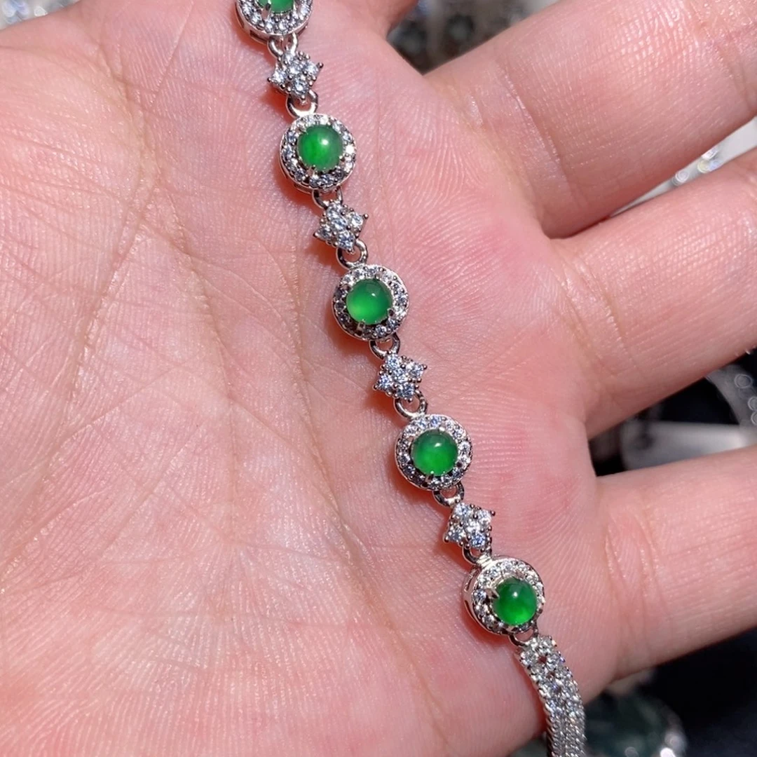 银S925镶嵌手链翡翠j ji k