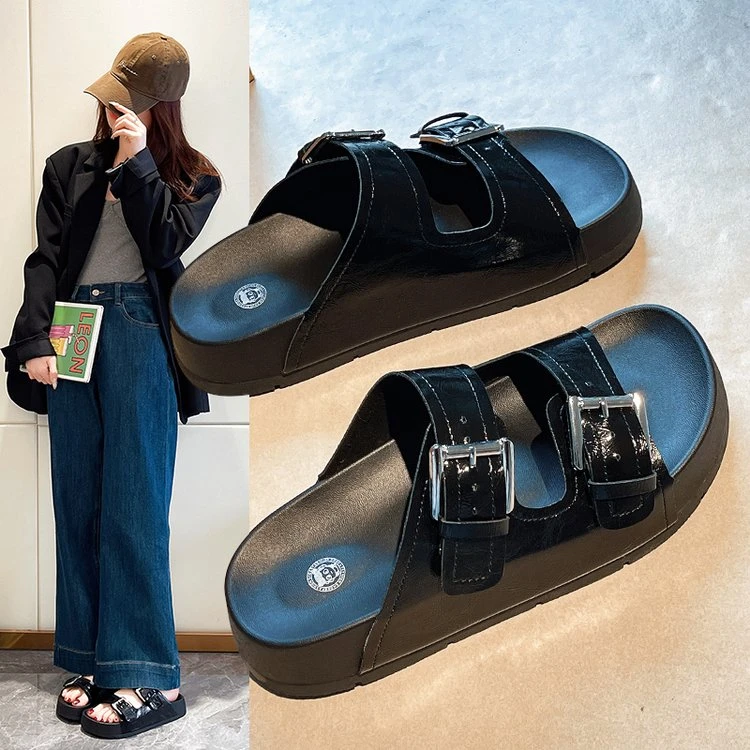 厚底真皮外穿时尚小众设计舒适休闲拖鞋夏季新款皮带扣百搭凉