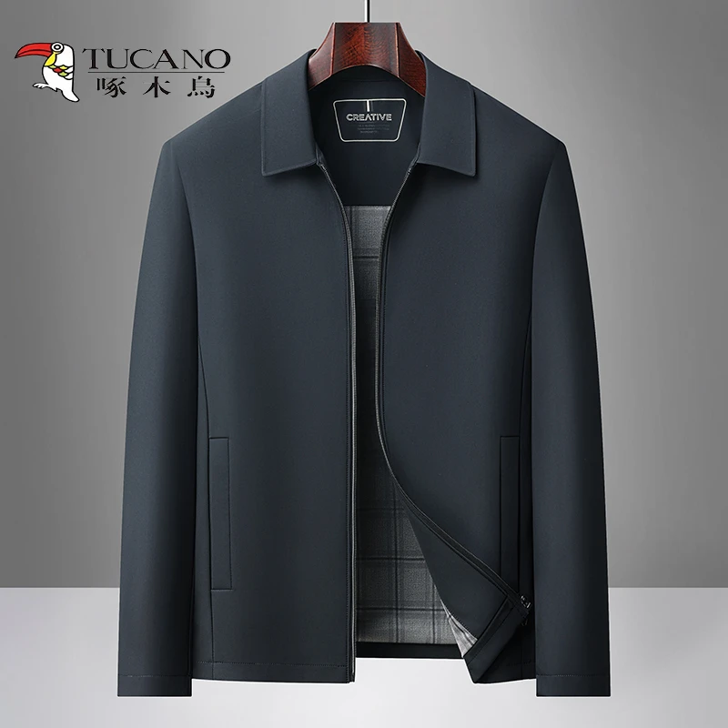 啄木鸟新款爸爸秋装外套男士立领上衣中老年人商务休闲春秋季夹克