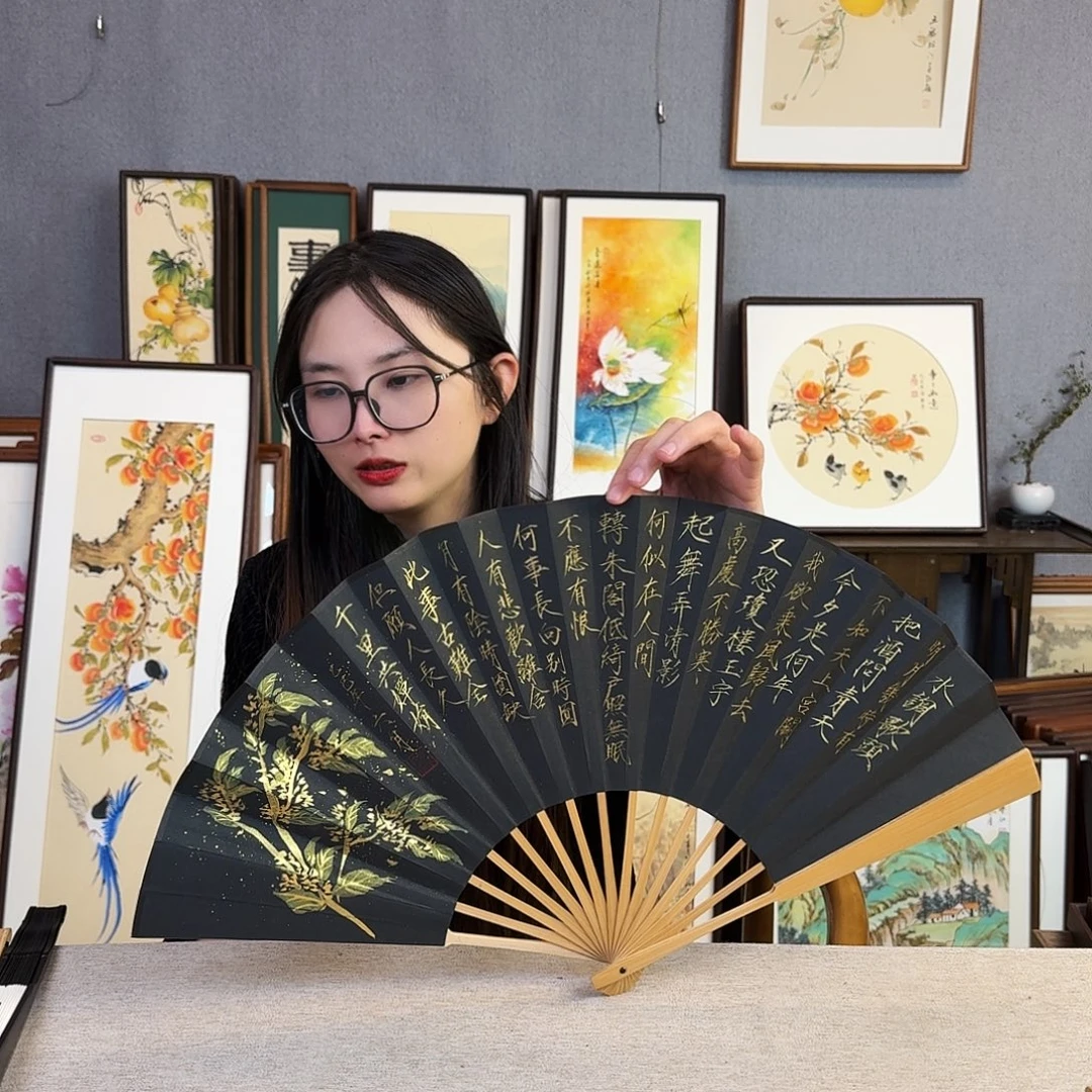 国画10寸水磨玉竹-纯手绘-文玩扇骨（默认粘好）