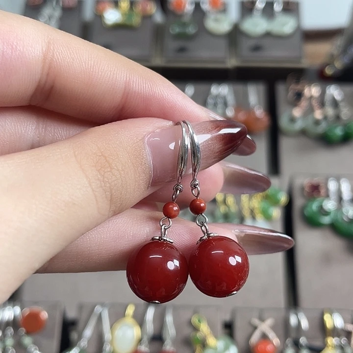 玛瑙/玉髓银S925镶嵌耳饰12左右