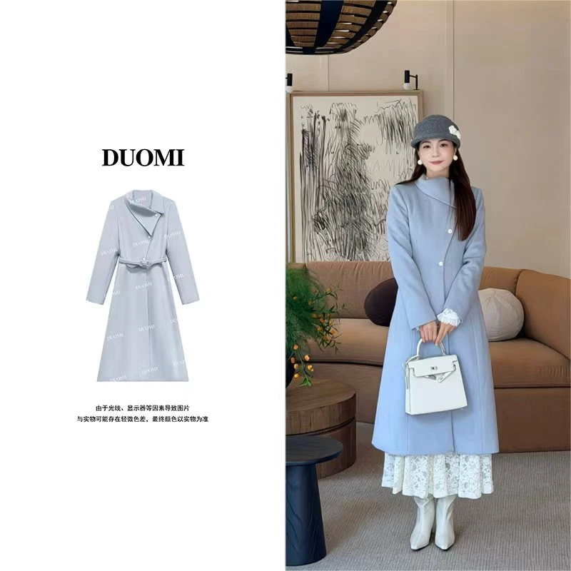 【DUOMI】冬季新款百搭时尚设计感毛呢大衣外套女D7992