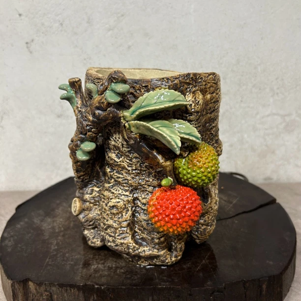 雨田花器 荔枝 柿子 精品 纯手工绿植花器可作多肉花盆透气实用