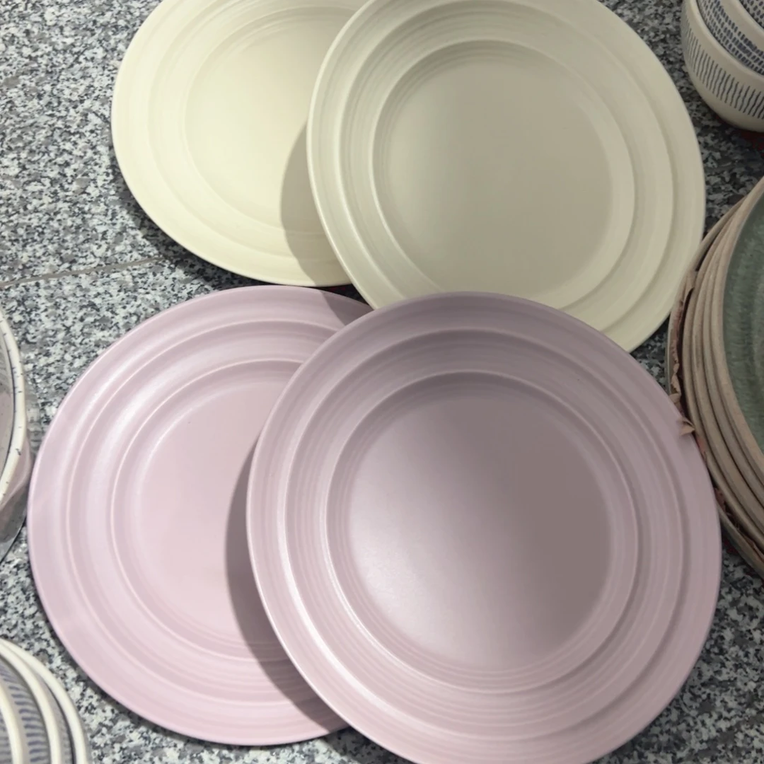 瓷狂***～奶油风螺纹浅盘微瑕