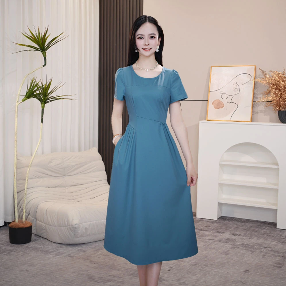 短袖连衣裙显瘦气质时尚夏季收腰假两件连衣裙显瘦气质时尚洋气